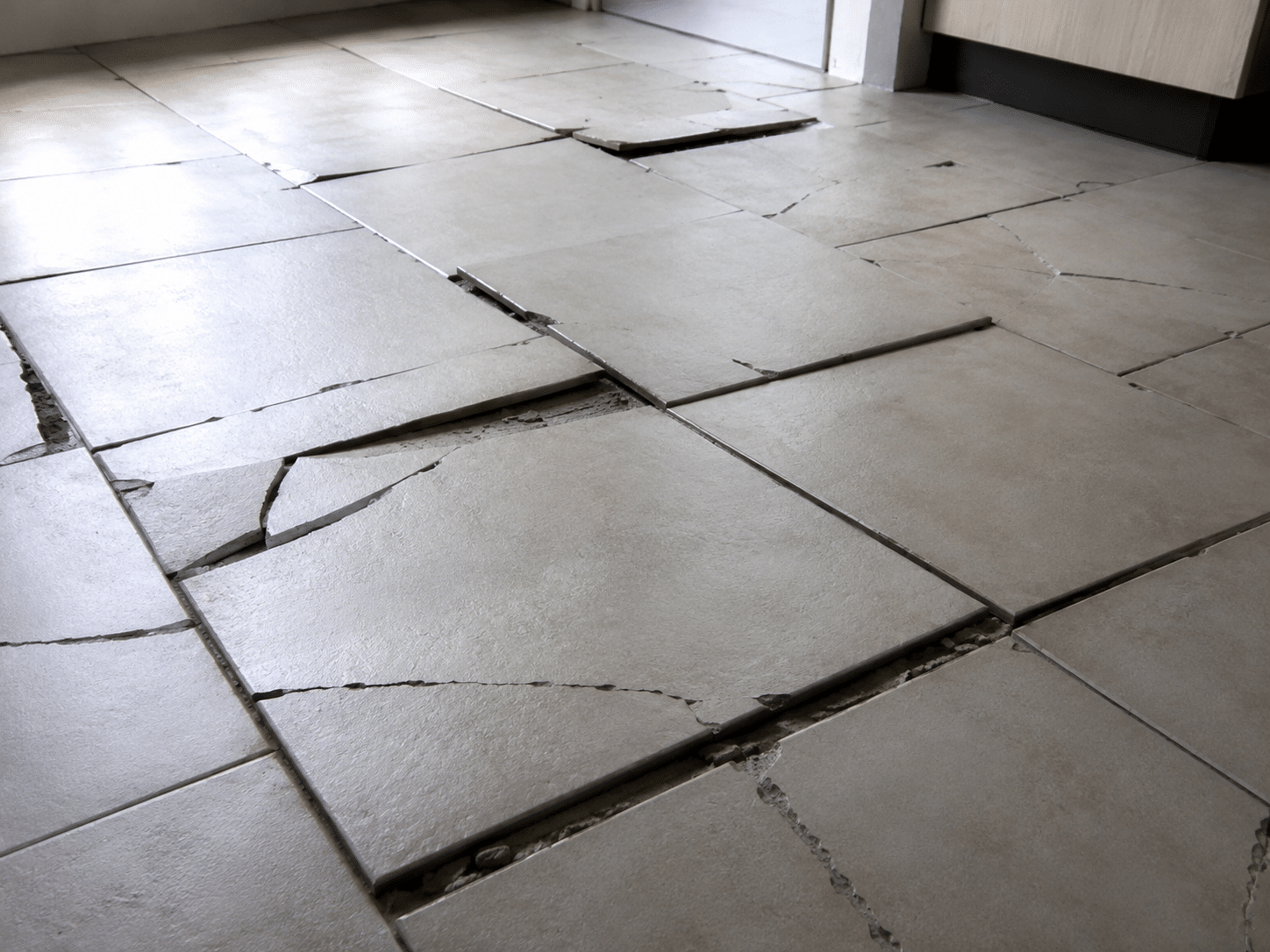 Carreaux de sol soulevés et fissurés