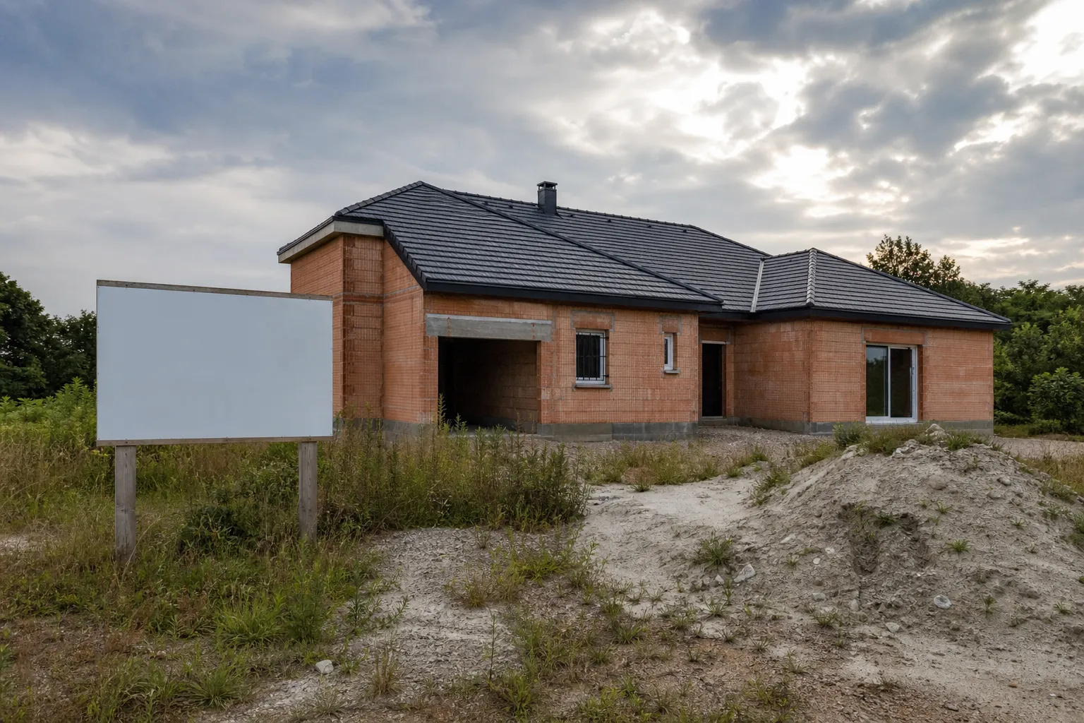 Ccmi constructeur liquidation — Maison individuelle inachevée illustrant la liquidation d'un constructeur et la garantie de livraison en CCMI