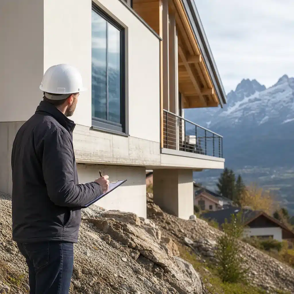 Expert vérifiant la structure d'une maison construite en zone sismique ou de montagne