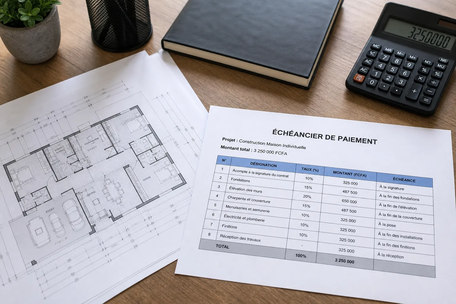 Plan de maison et echeancier de paiement pour verifier un appel de fonds en CCMI