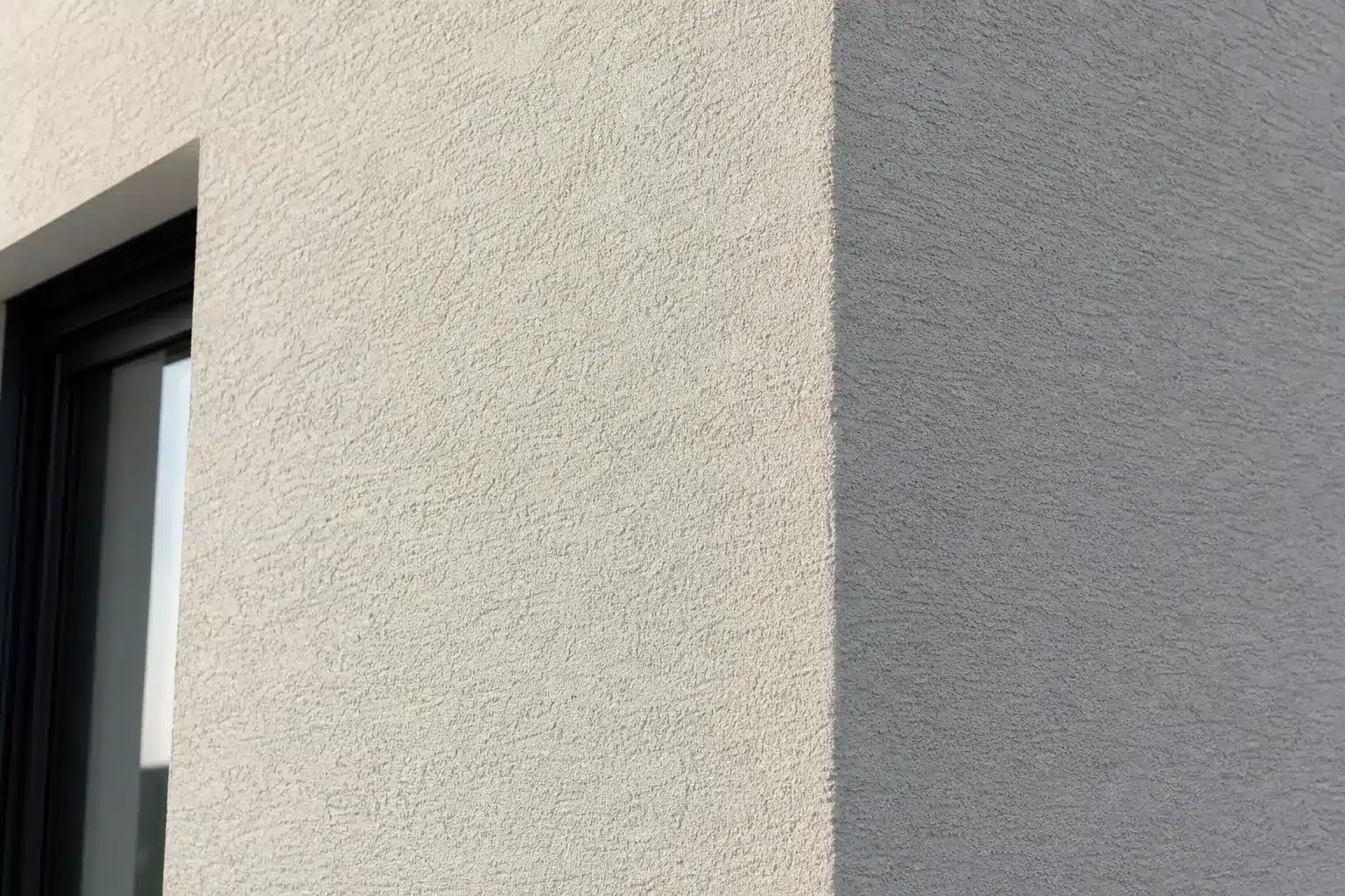 Enduit de facade taloche de couleur claire sur le mur exterieur d'une maison