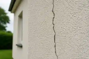 Fissure verticale sur le mur de façade d'une maison, signe à faire examiner par un expert en bâtiment