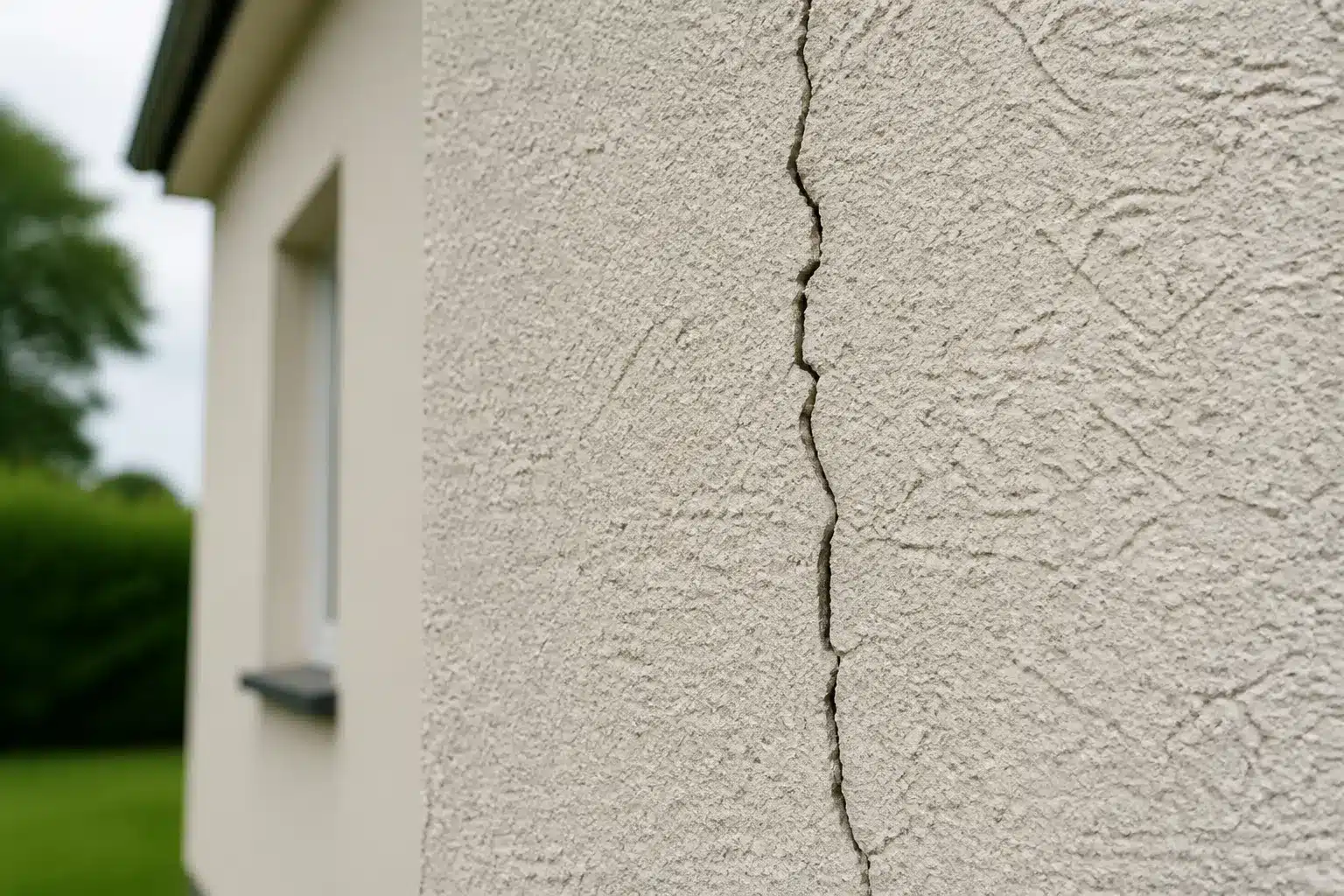 Fissure verticale sur le mur de façade d'une maison, signe à faire examiner par un expert en bâtiment