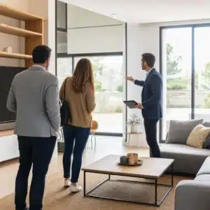 Visite d'un logement avec un agent immobilier avant achat