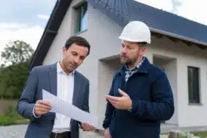 Acheteur comparant diagnostics obligatoires et expertise avant achat avec un expert en bâtiment