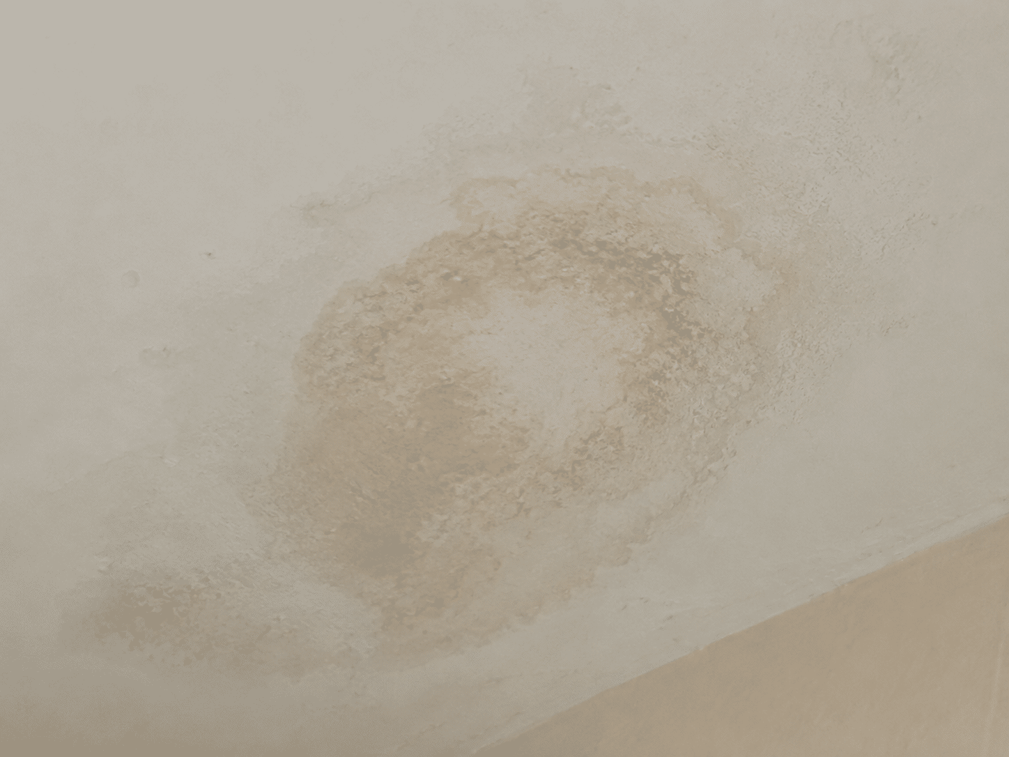 Tache d'infiltration au plafond provenant de la toiture