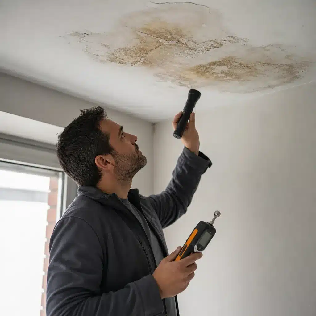 Expert recherchant l'origine d'une infiltration au plafond venant des parties communes
