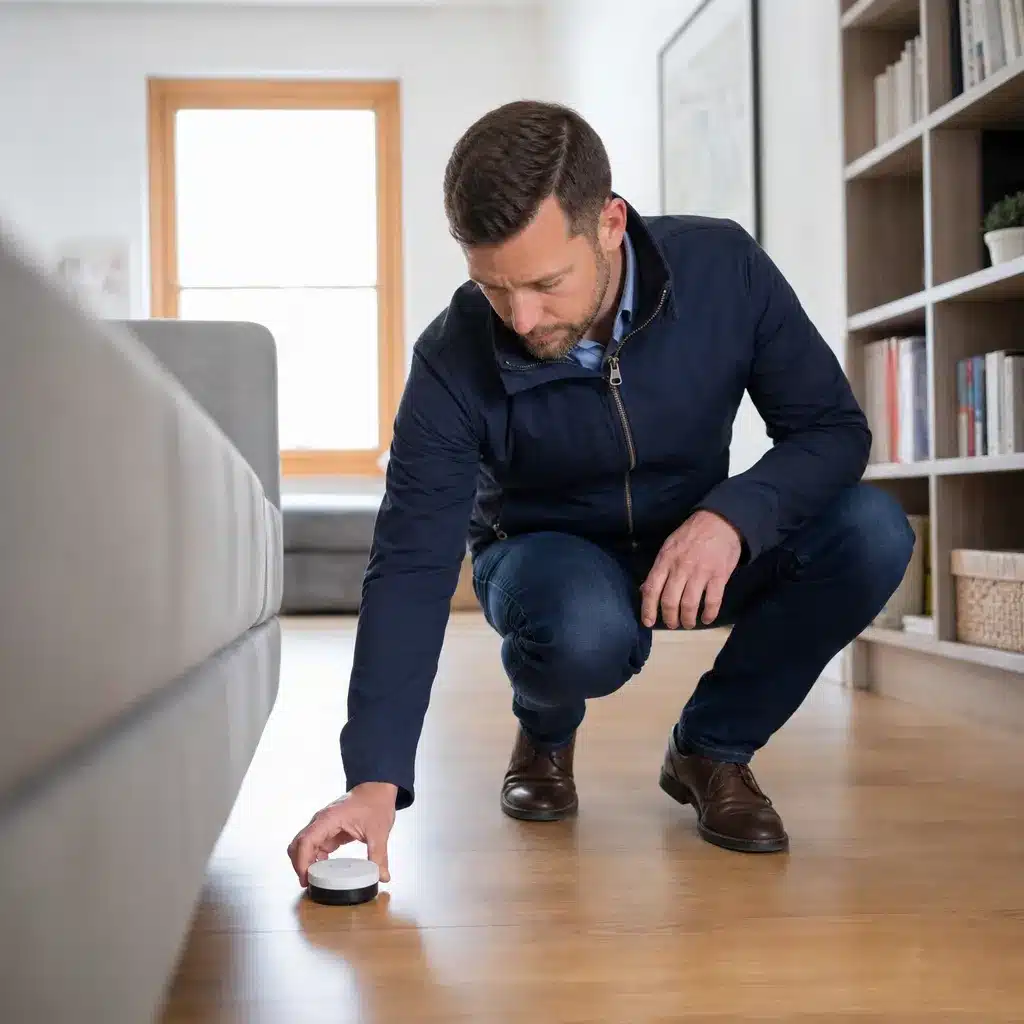 Expert mesurant la concentration de radon dans une pièce d'une maison