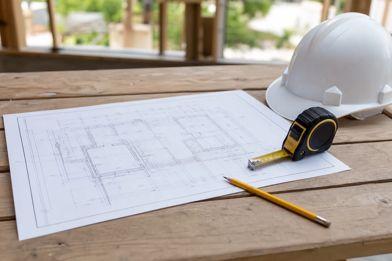 Ccmi notice descriptive — Plans et documents techniques d'une notice descriptive de CCMI sur une table de chantier