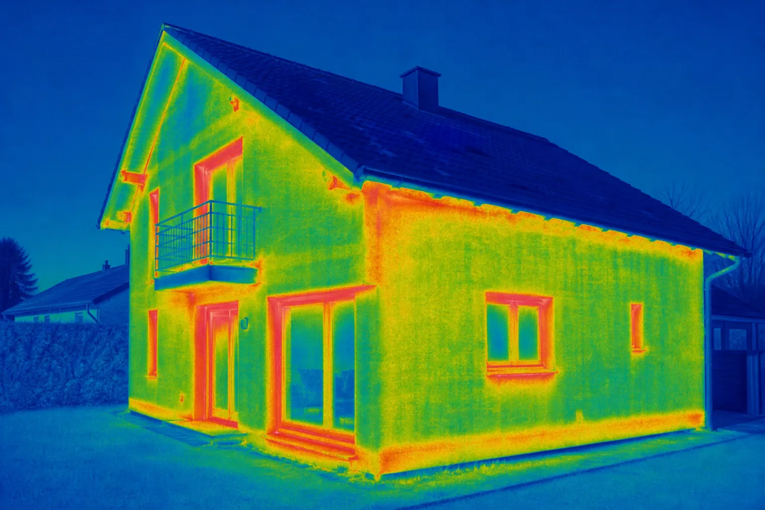 Maison individuelle dont on évalue la performance énergétique et les déperditions de chaleur