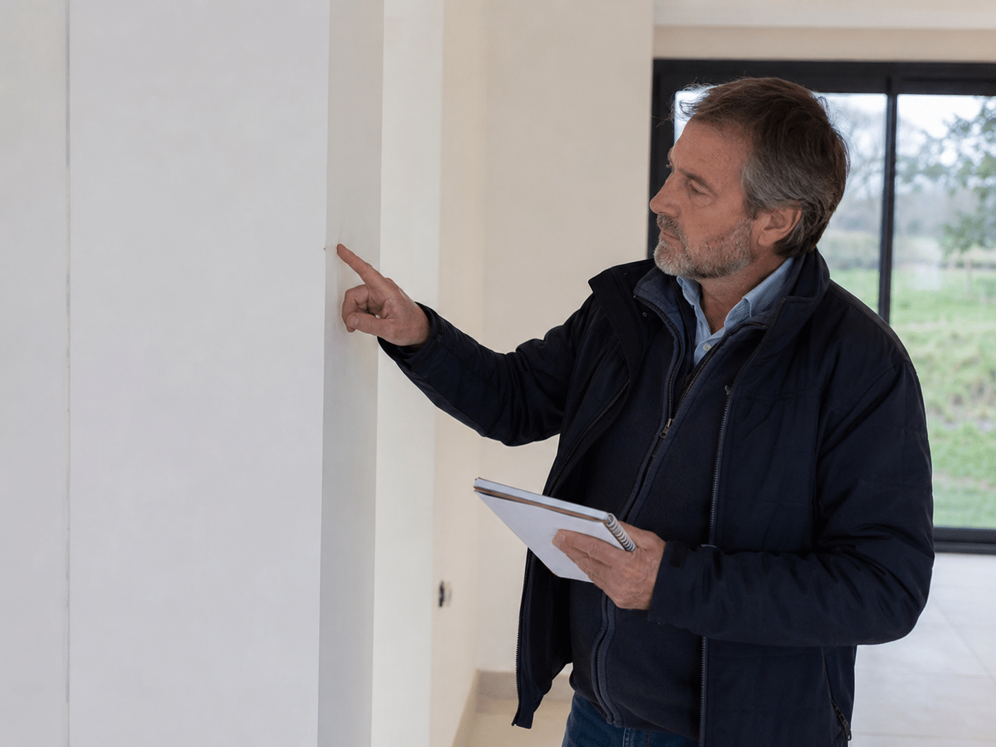 Expert repérant un défaut à consigner en réserve lors de la réception