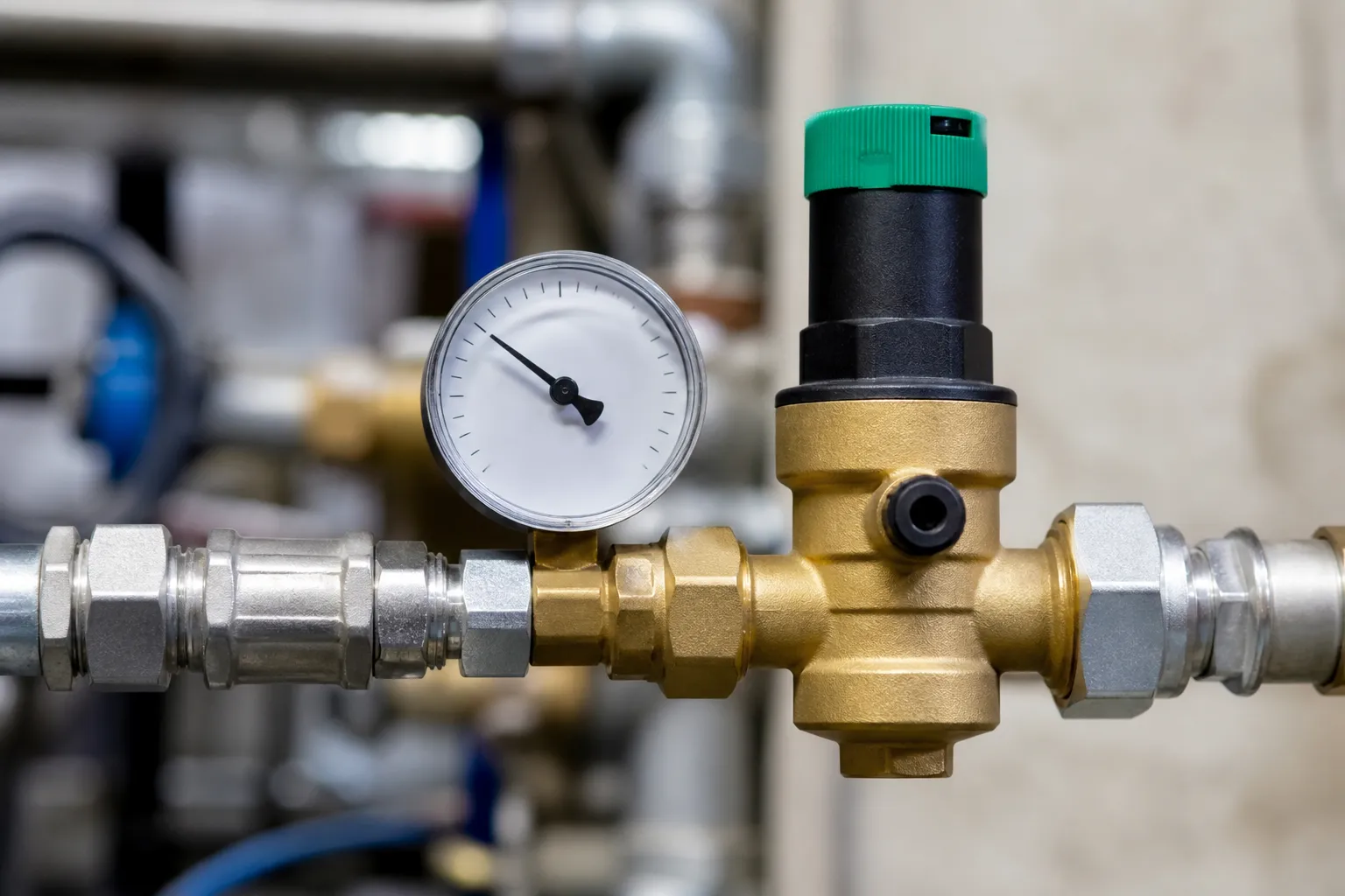 Pression eau anormale — Manomètre mesurant une pression d'eau anormale sur une installation de plomberie