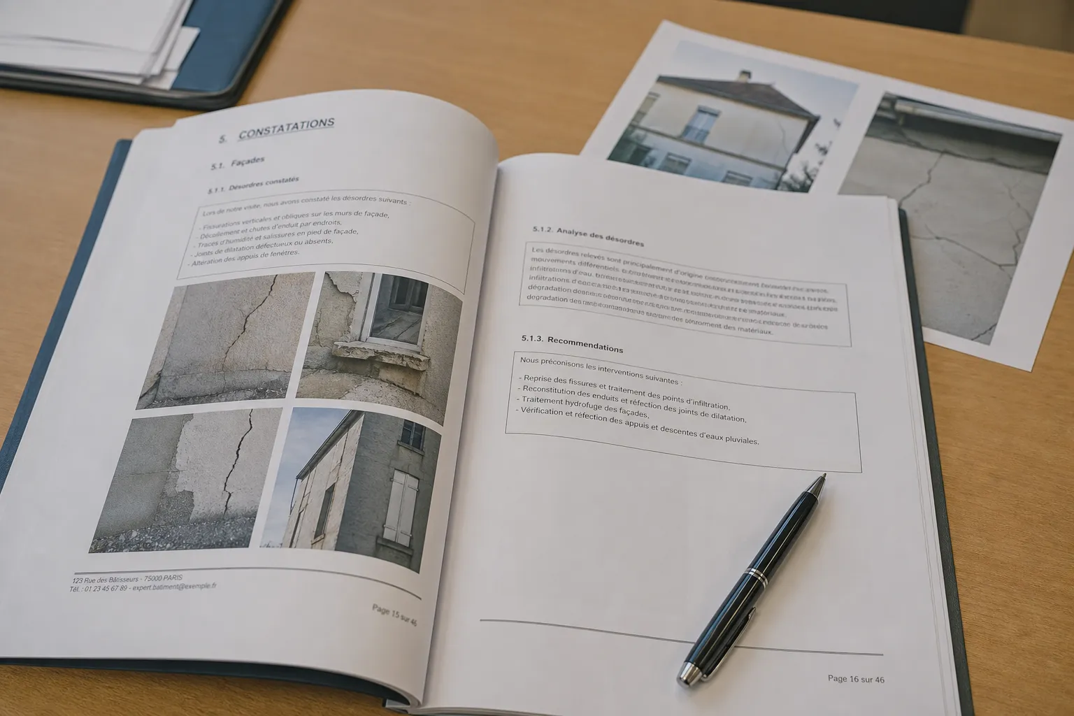 Rapport d'expertise en batiment ouvert avec photos de desordres pour faire valoir ses droits