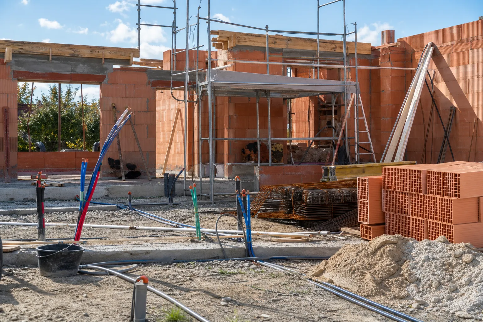 Ccmi sous traitance — Chantier de maison avec différents corps de métier illustrant la sous-traitance en CCMI