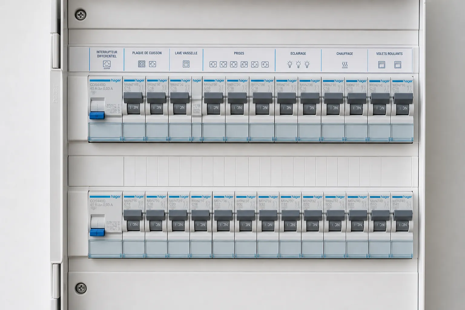 Tableau electrique neuf d'une maison individuelle controle en fin de CCMI pour l'attestation de conformite