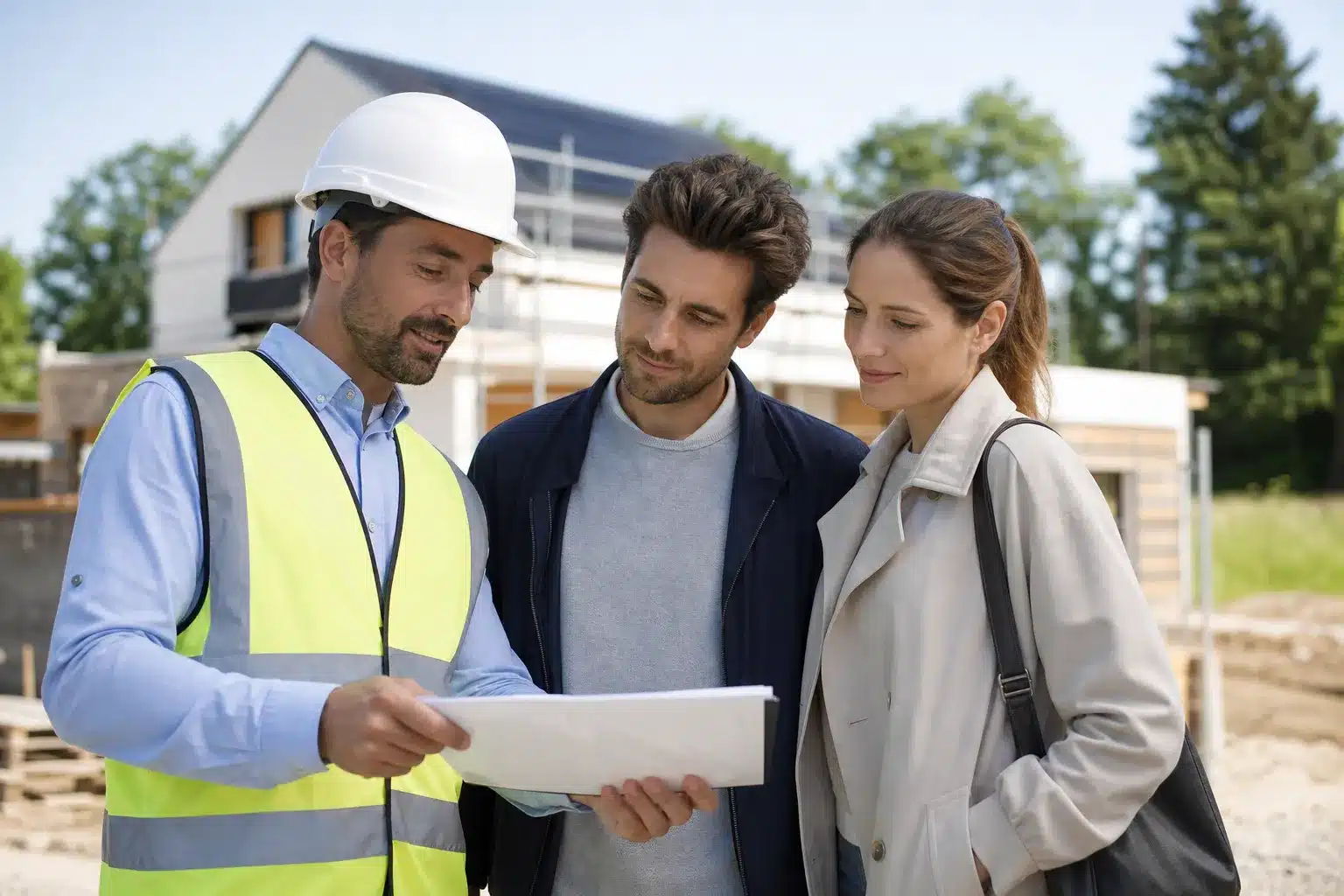 Expert Check my House présentant un rapport de contrôle d'appel de fonds à un couple en CCMI