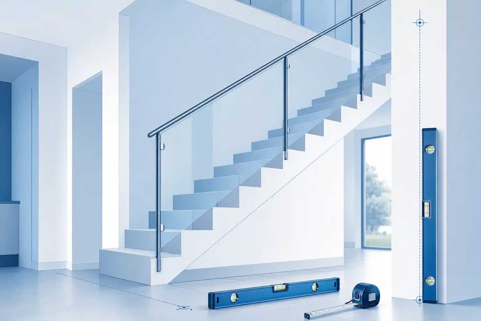 Escalier garde-corps et controle des dimensions dans un logement neuf