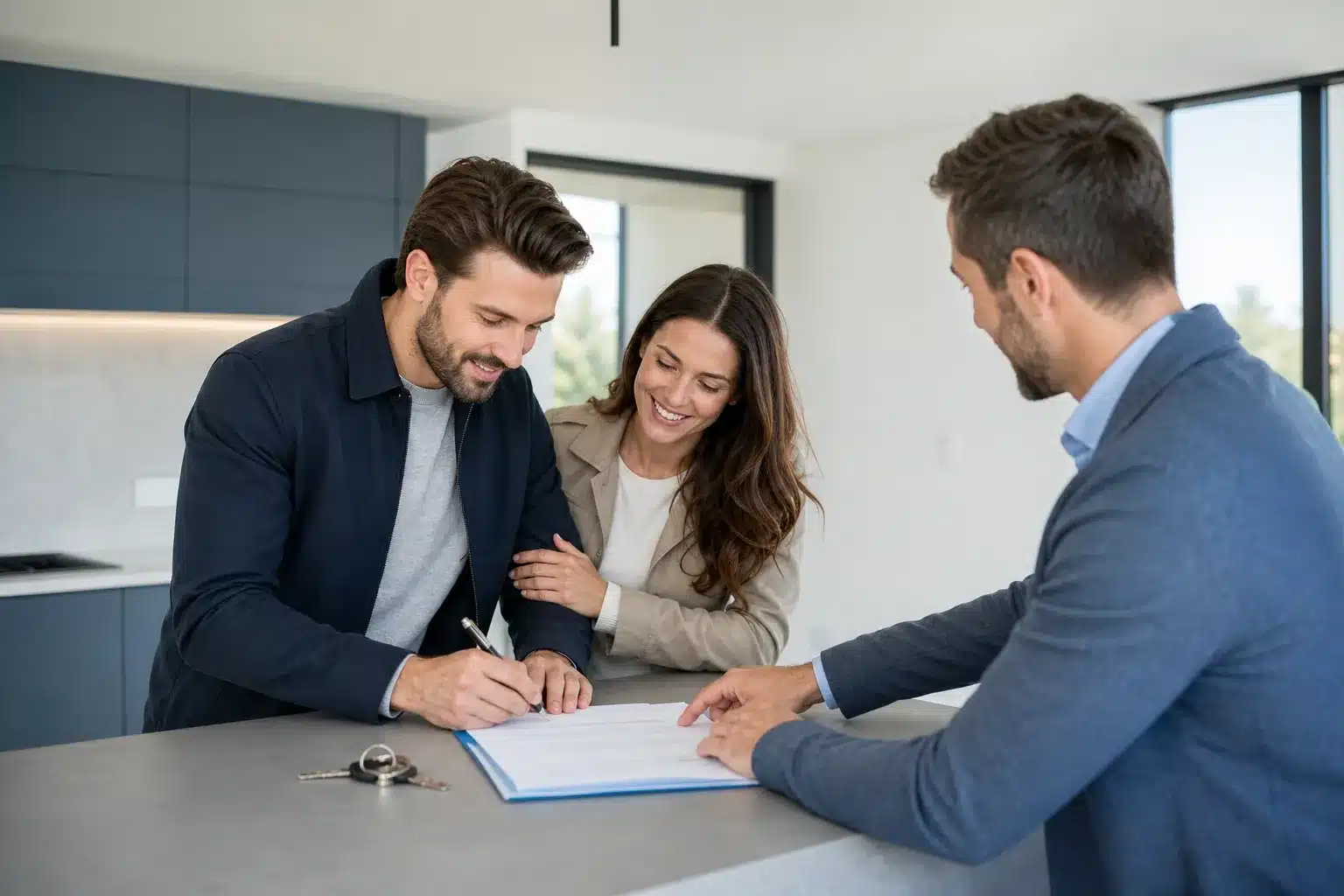 Maître d'ouvrage assisté par un professionnel signant le procès-verbal de réception d'une maison en CCMI