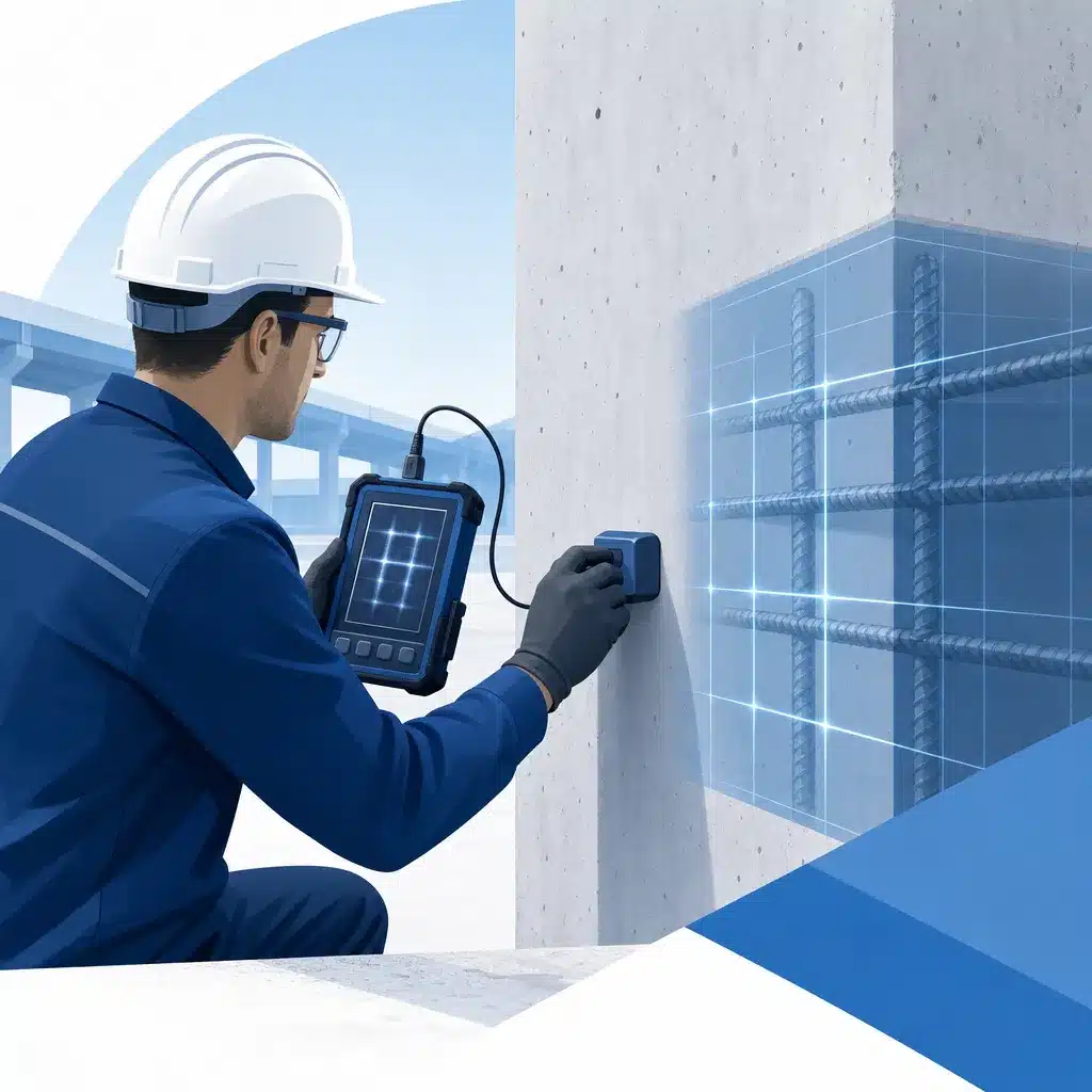 Expert realisant une auscultation non destructive et une detection d armatures du beton