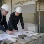 Expert en batiment comparant des solutions et materiaux de reparation devant un ouvrage a reprendre