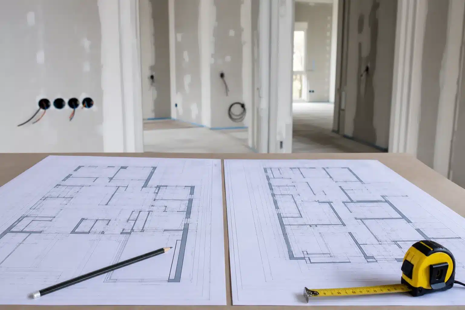 Comparaison du plan initial et du plan de travaux modificatifs acquéreur lors d'une visite cloisons VEFA