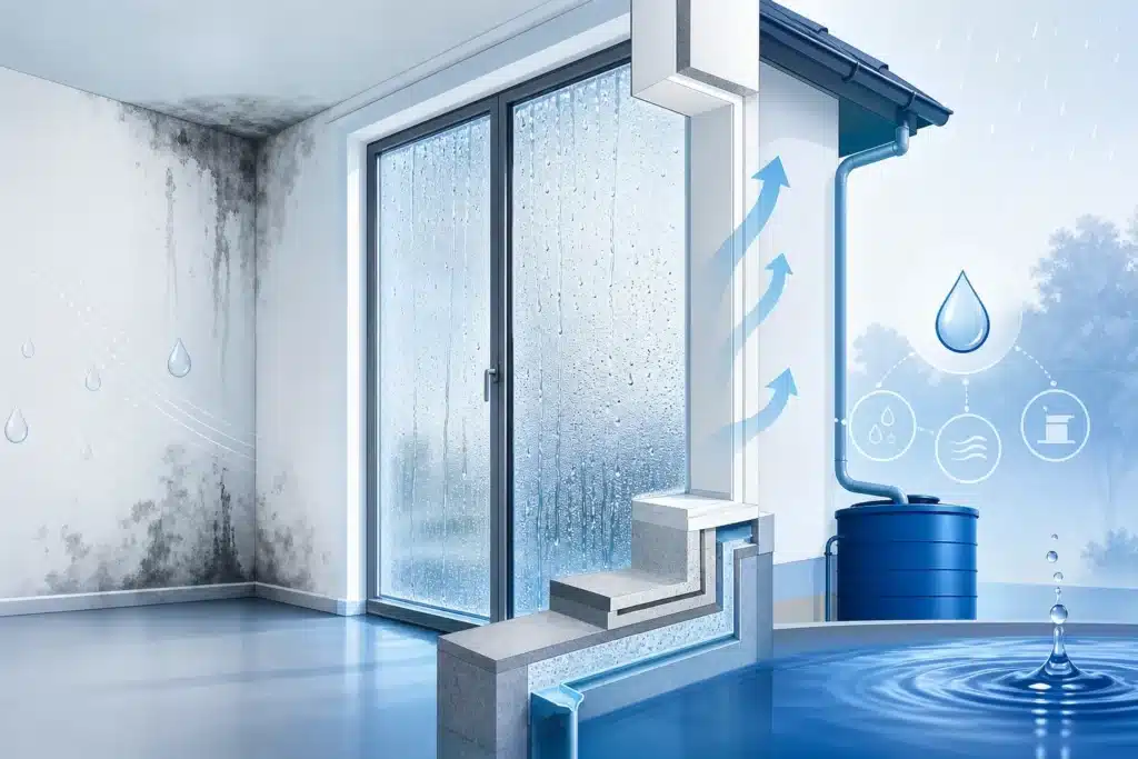 Illustration de l humidite dans le batiment traces condensation et eau
