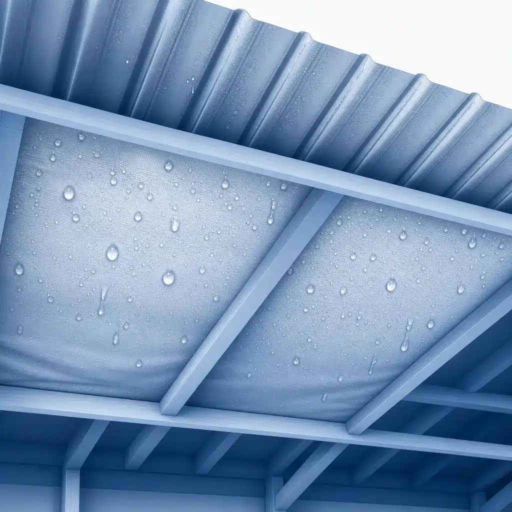 Condensation et gouttes d eau sous une couverture metallique froide dans des combles