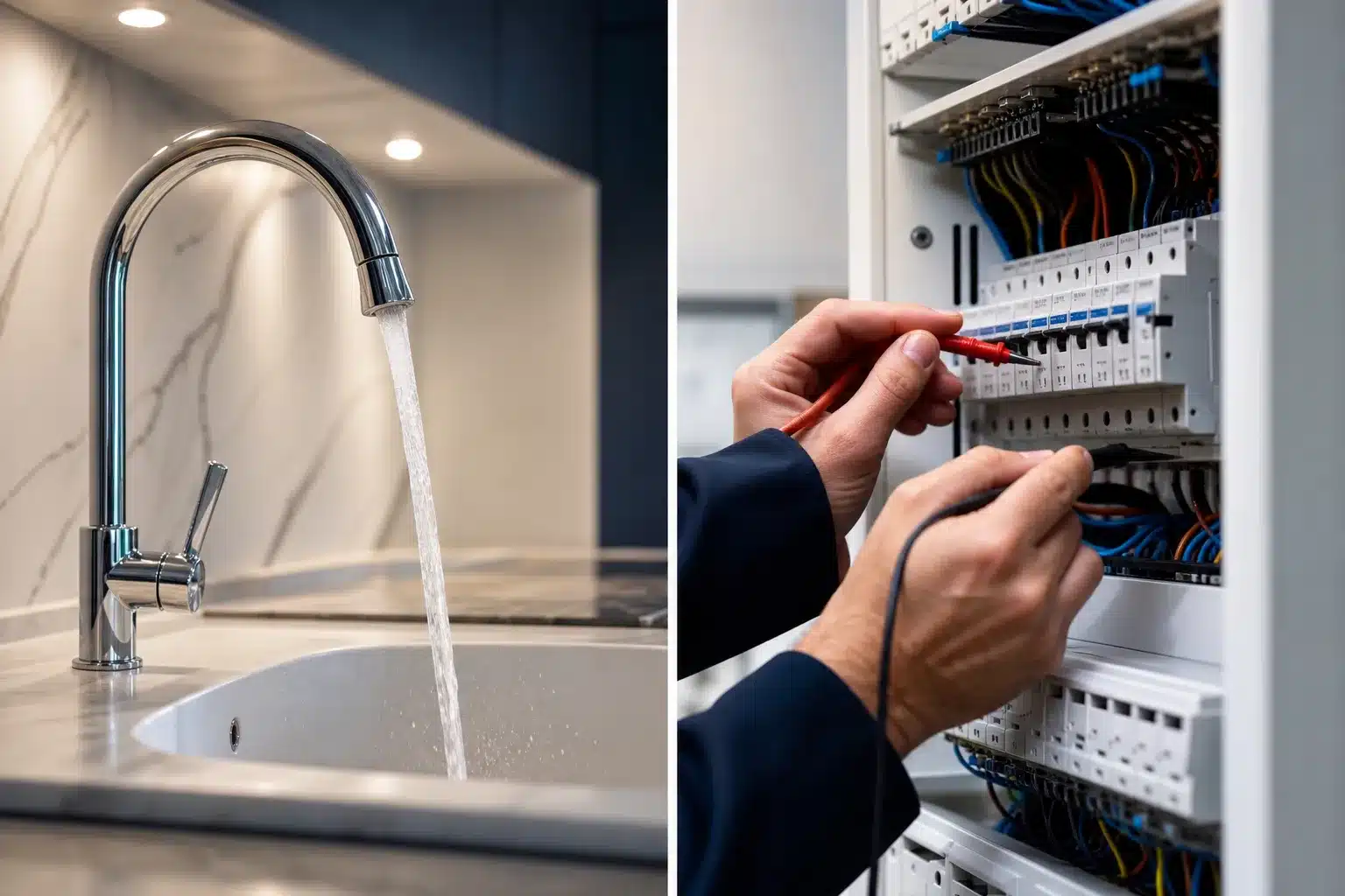 Essais des réseaux d'eau et d'électricité d'une maison neuve lors de la pré-réception en CCMI