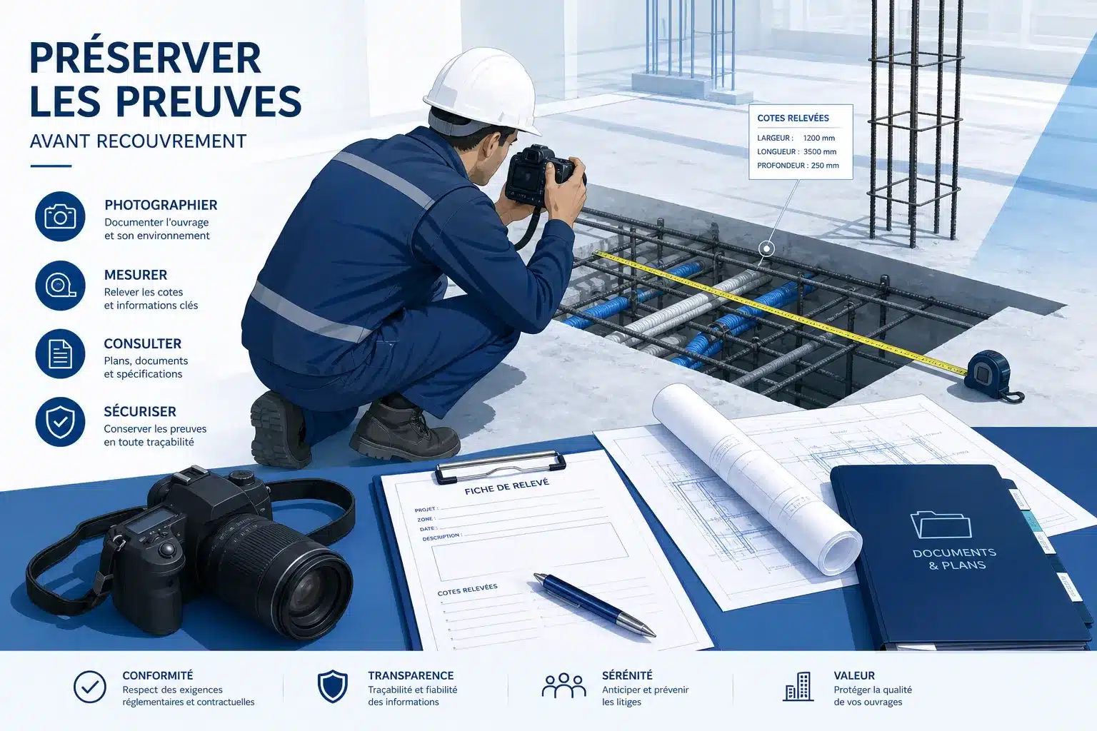 Preservation des preuves d une malfacon de chantier par photographies et mesures