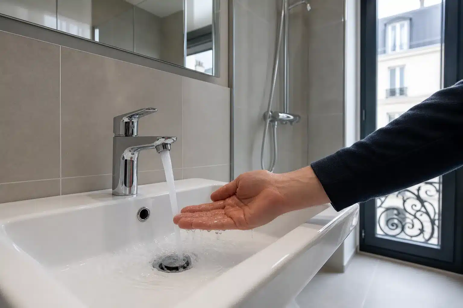 Contrôle des robinets et des évacuations d'une salle d'eau lors d'une pré-livraison VEFA