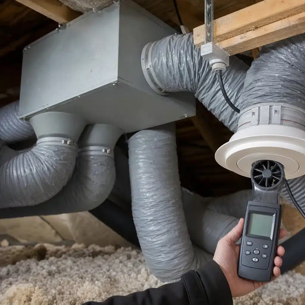 Installation de VMC avec caisson, gaines et mesure de debit d'air