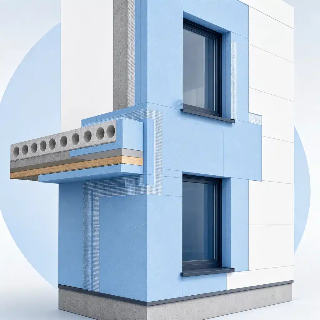 Isolation thermique par l exterieur assurant la continuite autour des planchers et fenetres