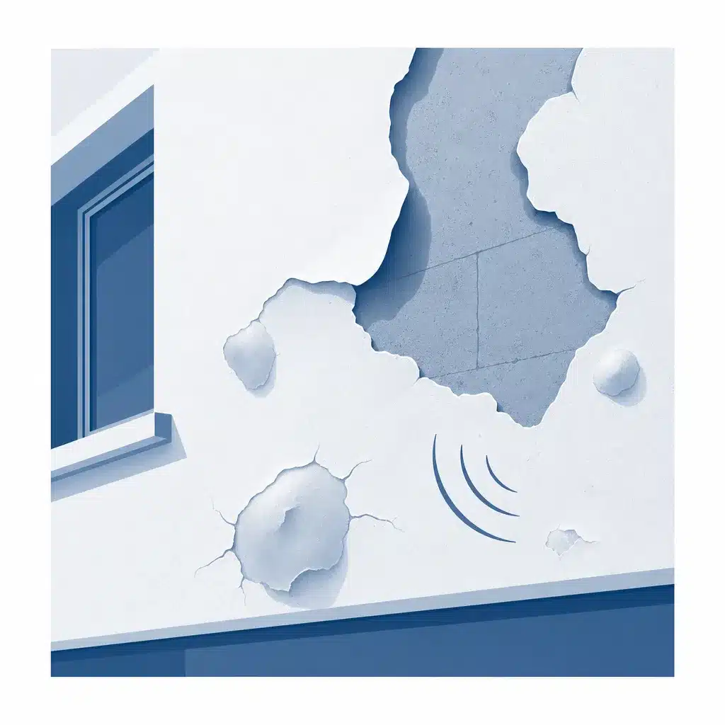Decollement et cloques d enduit sur une facade