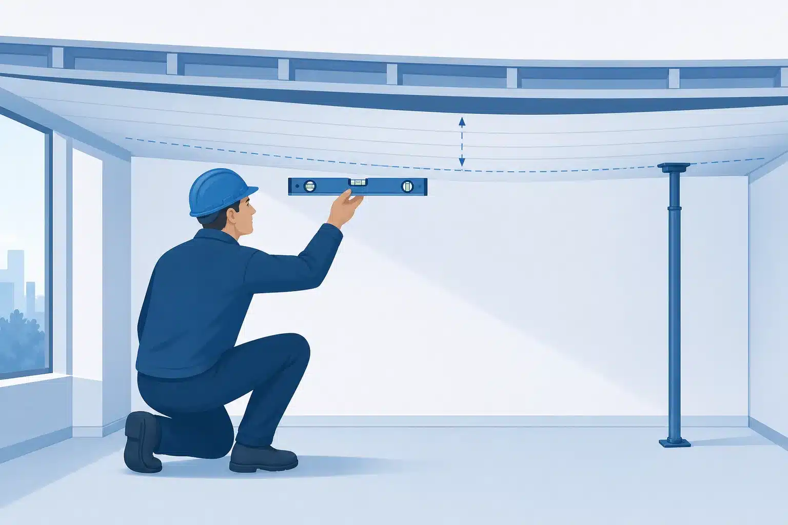 Expert controlant la deformation et la fleche d un plancher avec un niveau
