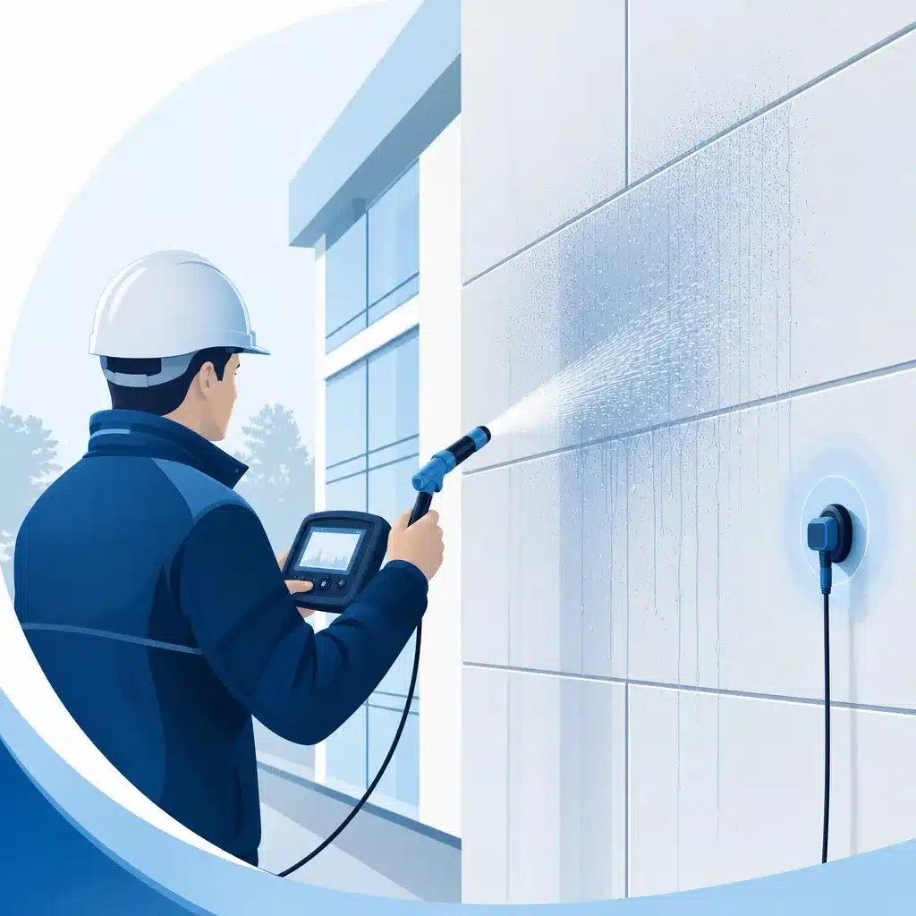 Essai d arrosage controle sur une facade pour diagnostic