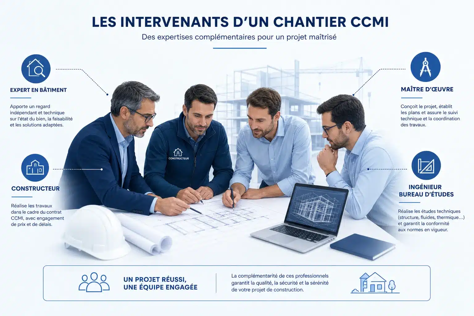 Distinction des roles entre l'expert le constructeur le maitre d'oeuvre et le bureau d'etudes sur un chantier CCMI
