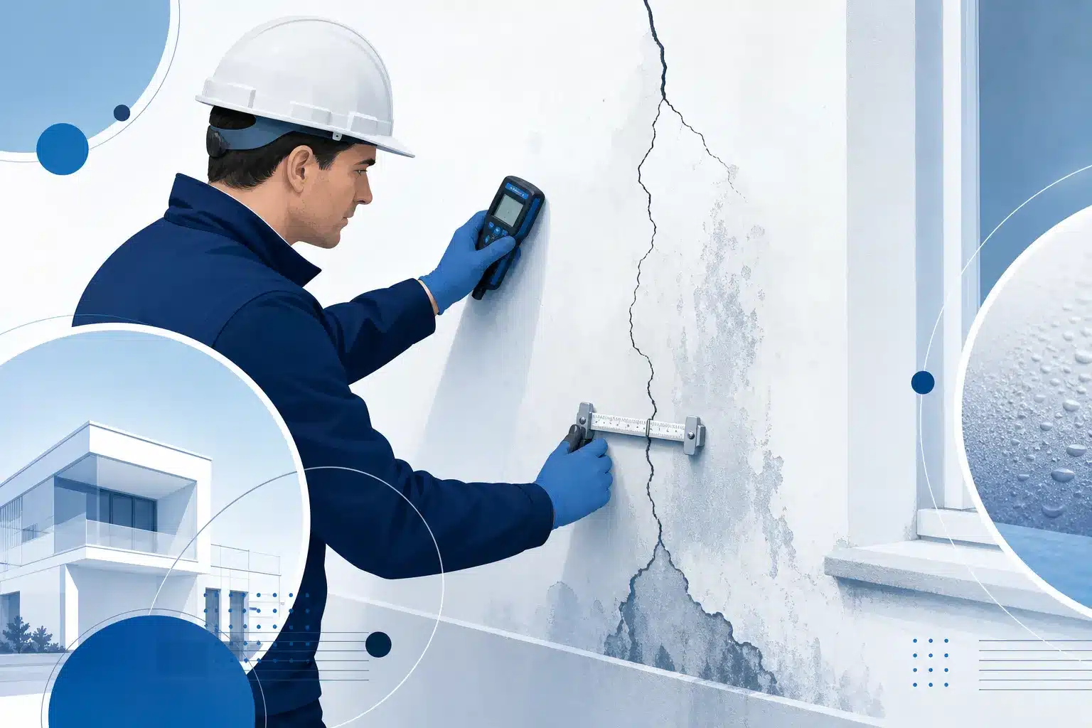 Expertise de fissures et d humidite sur un mur de batiment