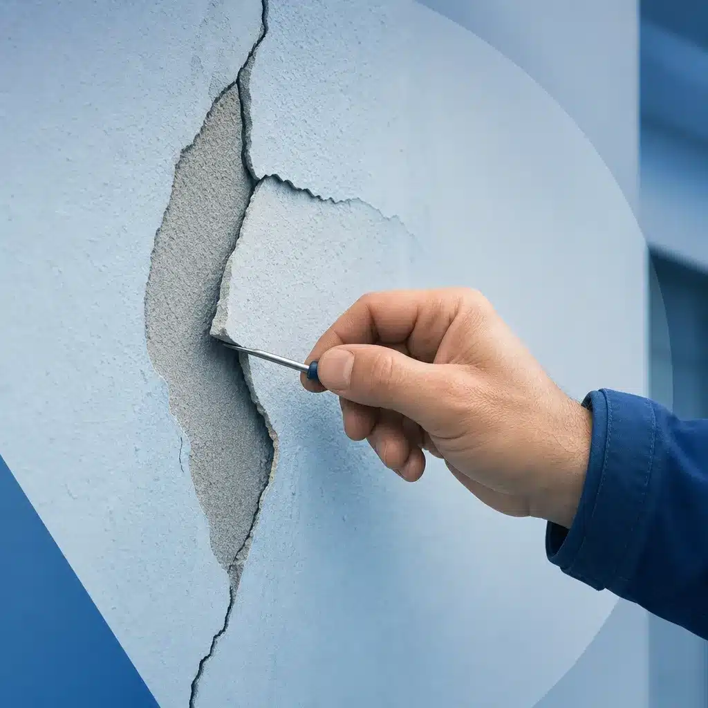 Gros plan d une fissure et d un enduit de facade qui se decolle sonde par un expert