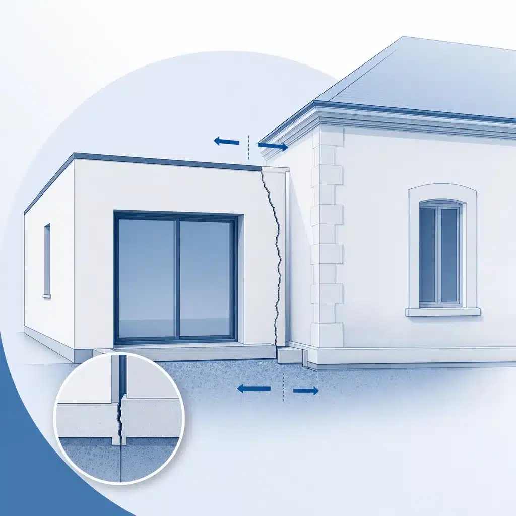 Fissure au raccord entre une extension et un batiment existant mouvement differentiel