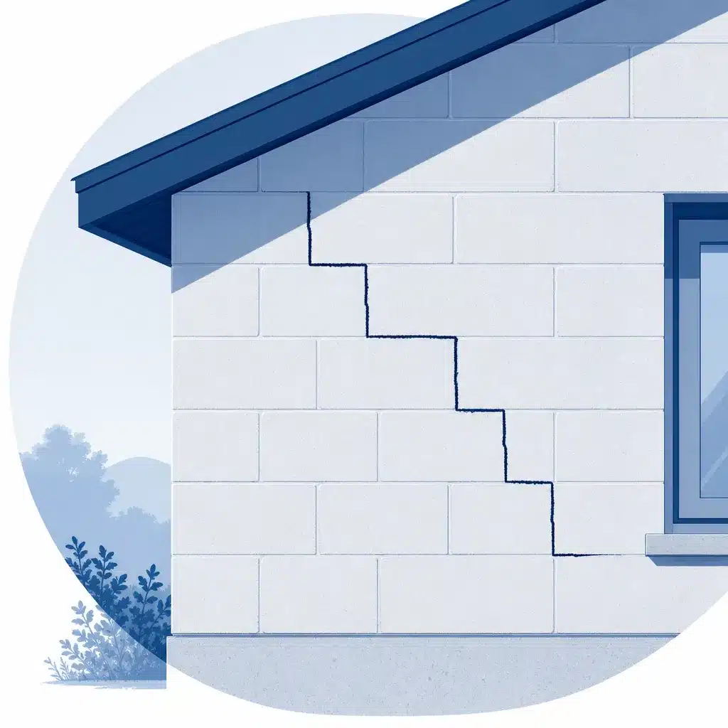 Fissure en escalier suivant les joints d un mur en blocs beton