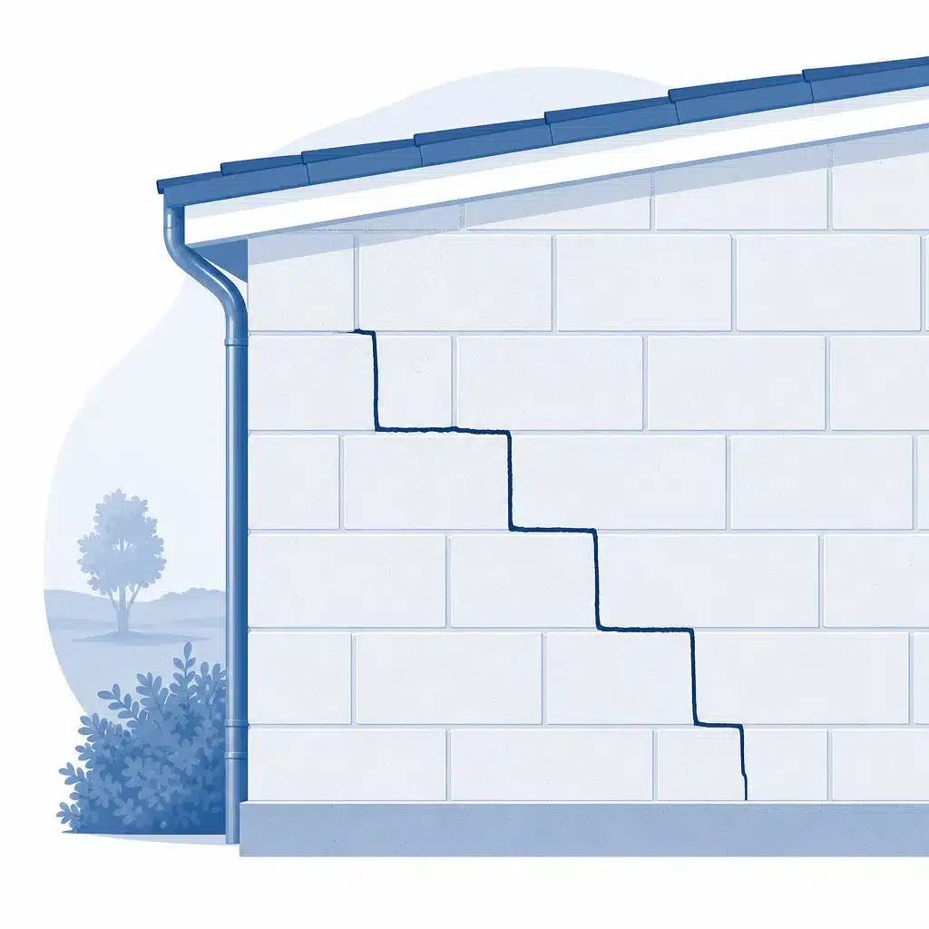 Fissure en escalier suivant les joints d un mur en blocs beton