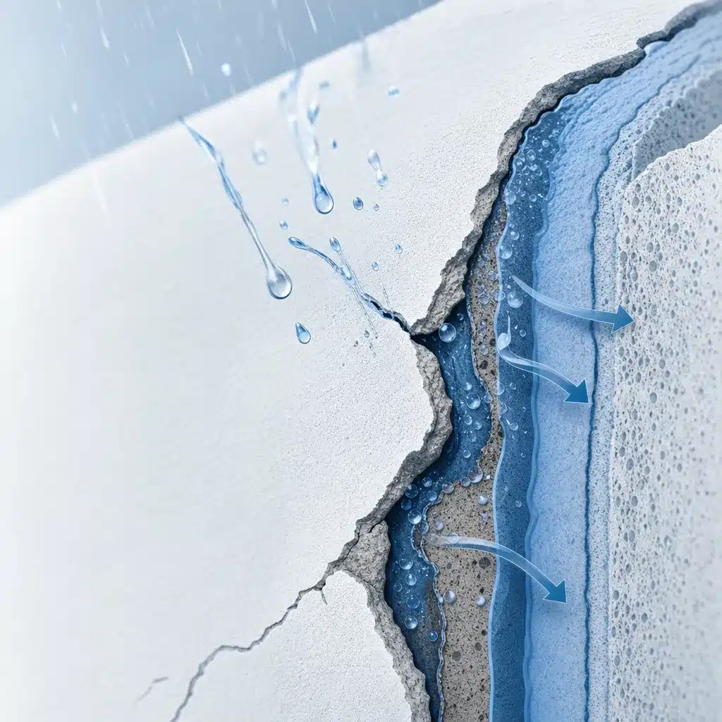 Fissure sur un enduit de facade avec penetration d eau