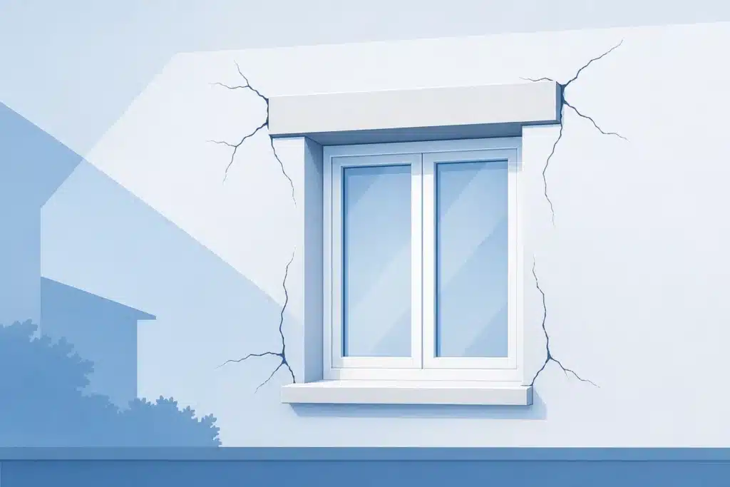 Fissures autour d une fenetre et d un linteau sur une facade