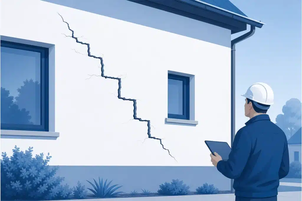 Fissure structurelle en escalier sur la facade d une maison