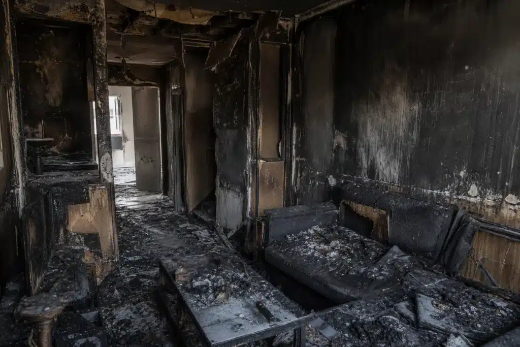 degats dincendie et de fumee dans un appartement