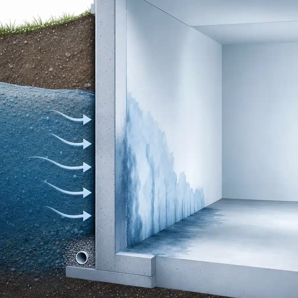 Eau du terrain s infiltrant lateralement dans un mur enterre de sous-sol