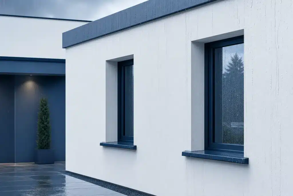 Facade de maison sous la pluie avec infiltration d eau