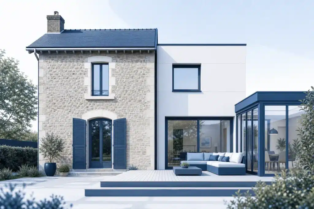 Joint de separation entre une maison ancienne et une extension recente en facade