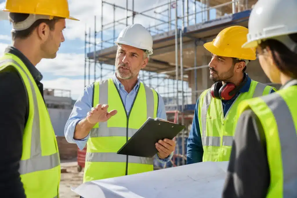 Reunion de chantier et direction des travaux par le maitre d'oeuvre