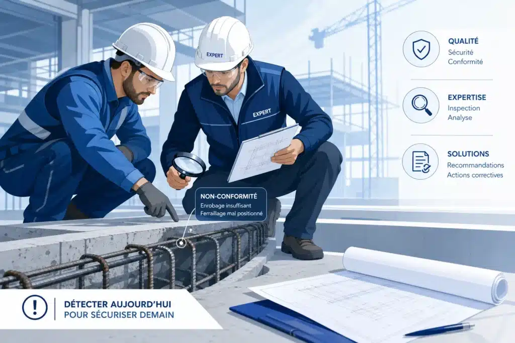 Illustration sur les malfacons detectees en cours de chantier avant recouvrement de l ouvrage